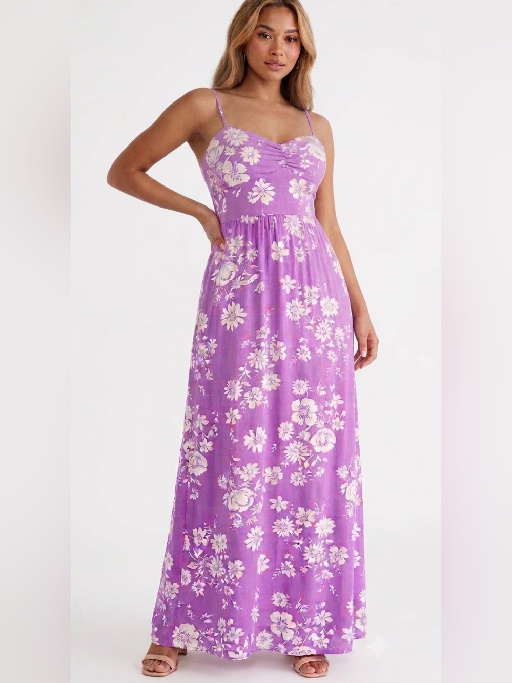 Aeropostale Purple/White Floral Maxi Dress with Removable Strap Size Medium